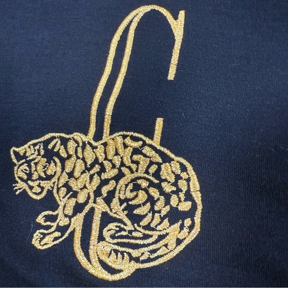 Vintage Black Cardigan silver Gold Embroidered zoo Animals gold pearl buttons - Picture 2 of 12